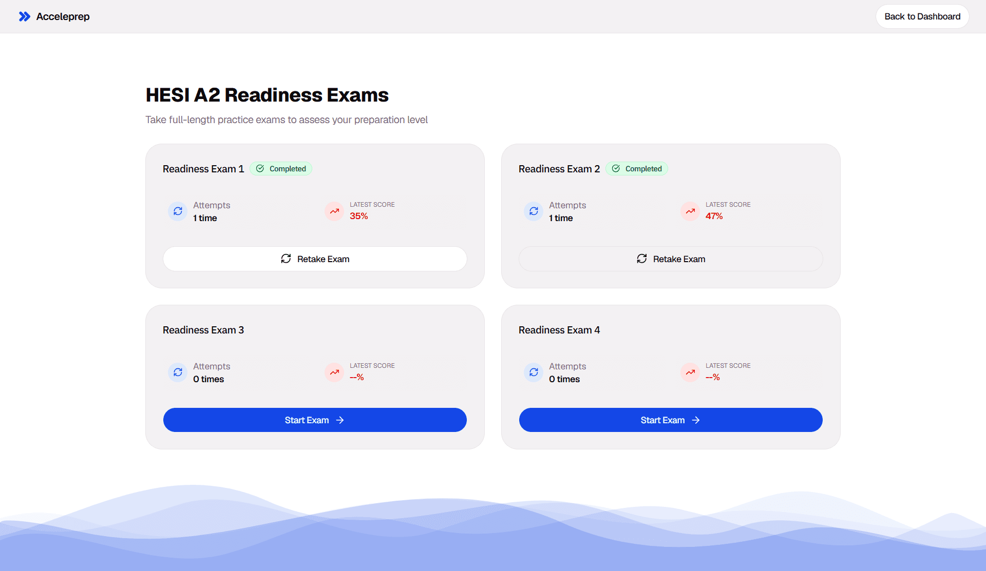 Timed mock exams with scoring
